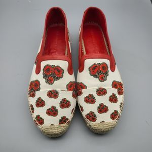 Alexander McQueen shoes flats Canvas Poppy Print Espadrille Red Ivory 10 EUR 41